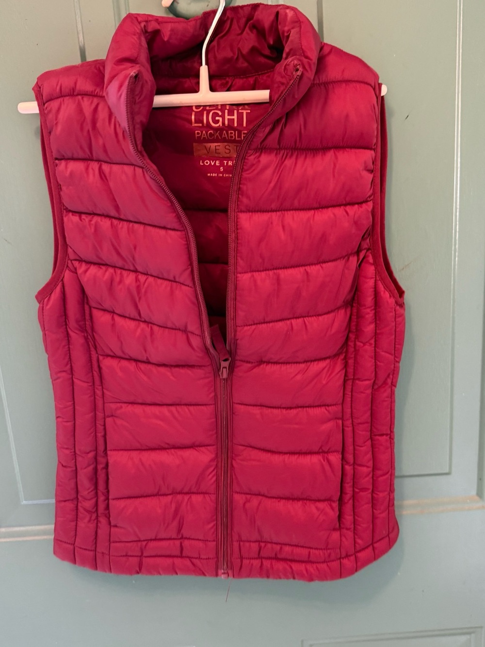 Love Tree Quilted Packable Puffer Vest - Raspberry Pink